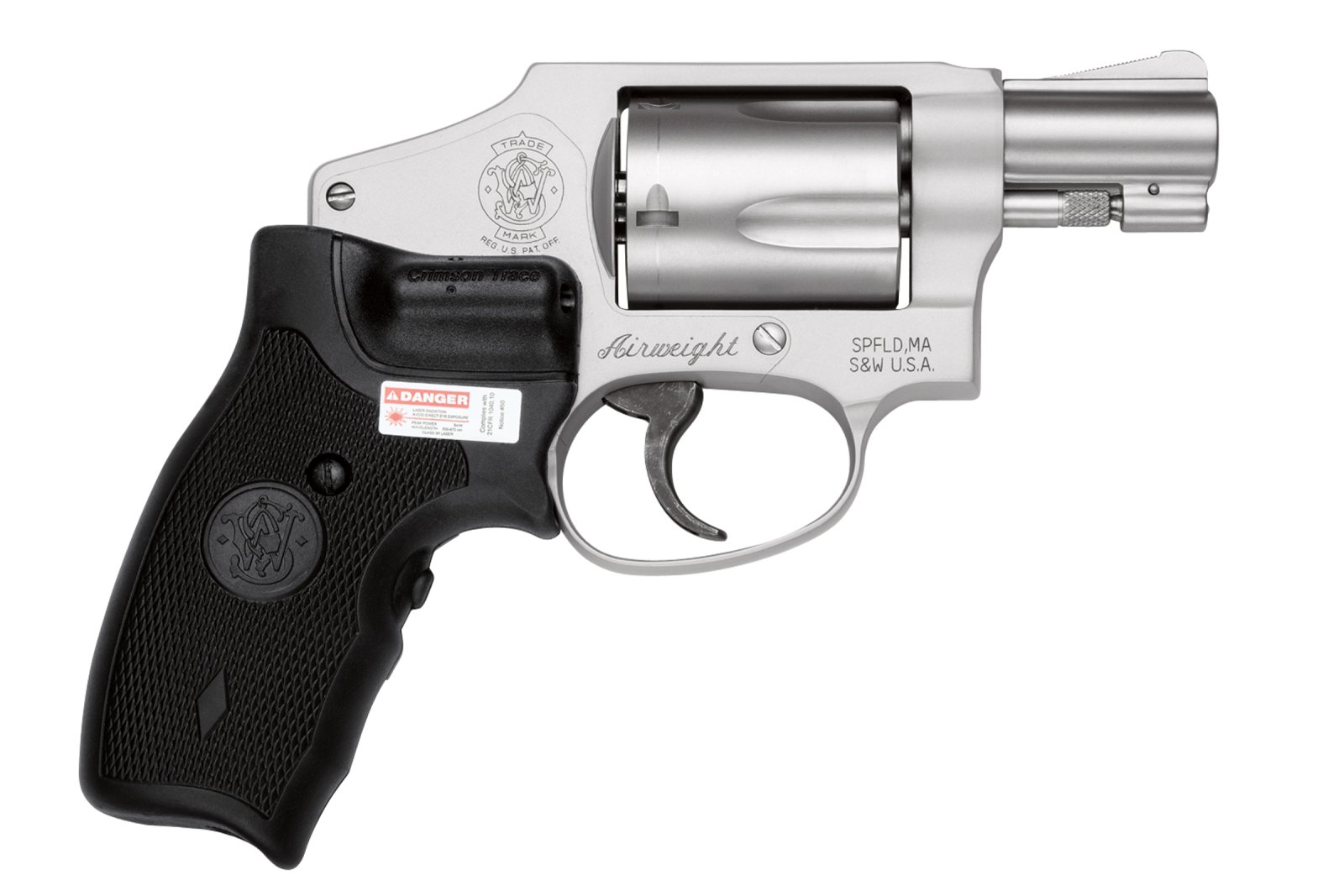 Smith & Wesson 163811 Model 642 Airweight 38 Special + P Stainless Steel 1.88" Barrel & 5rd Cylinder, Matte Silver Aluminum Alloy J-Frame, Includes Crimson Trace LG-305 Lasergrip - Smith & Wesson - 38 Special