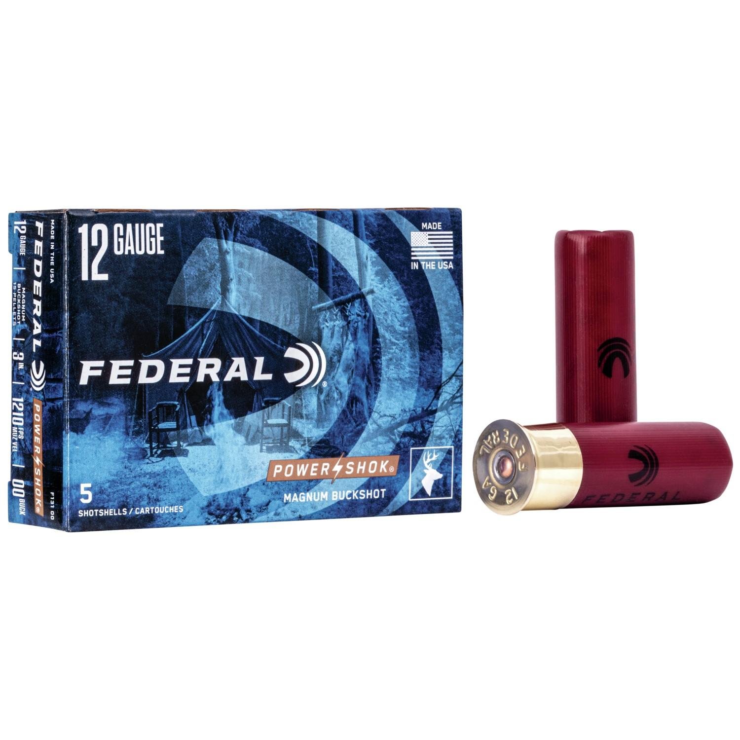 Federal F13100 Power-Shok 12 Gauge 3 in 00 Buckshot 5 Rounds - Federal Premium Ammunition - BUCKSHOT