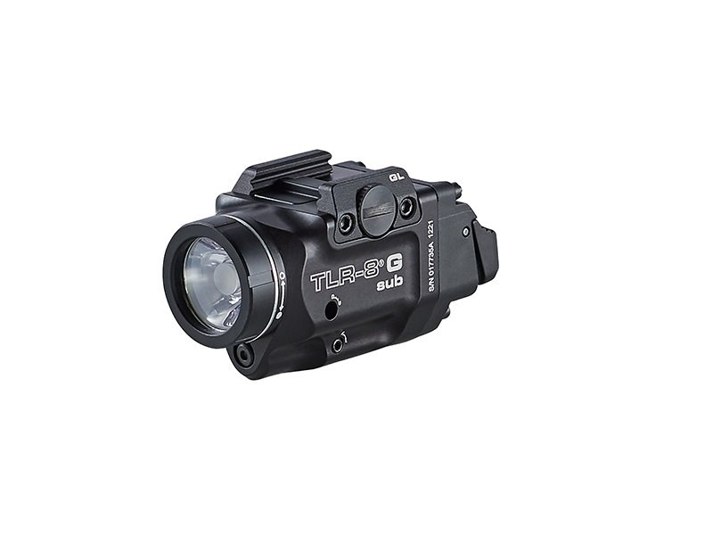 Streamlight TLR-8 Sub w/Laser Green Laser 500 Lumens 640-660nM Wavelength, Black 141 Meters Beam Distance, Fits Springfield Hellcat Handgun Rail Clamp Mount - Streamlight
