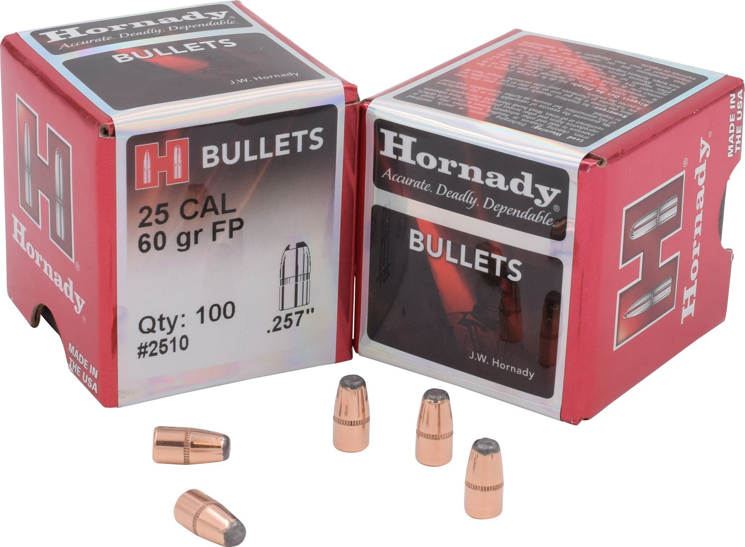 Hornady 2510 Varmint 25 Cal .257 60gr Flat Point Bullets 100/Box - Horn Hunter - 25 Caliber