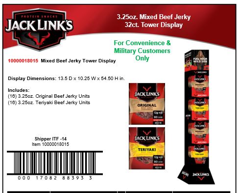 Jack Links 3.25oz Jerky Tower 32ct Orig & Teriyaki