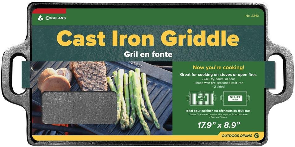 COGHLAN'S 2240 Cast Iron Griddle 17.9 In x 8.9 In Preseasoned Double-Sided