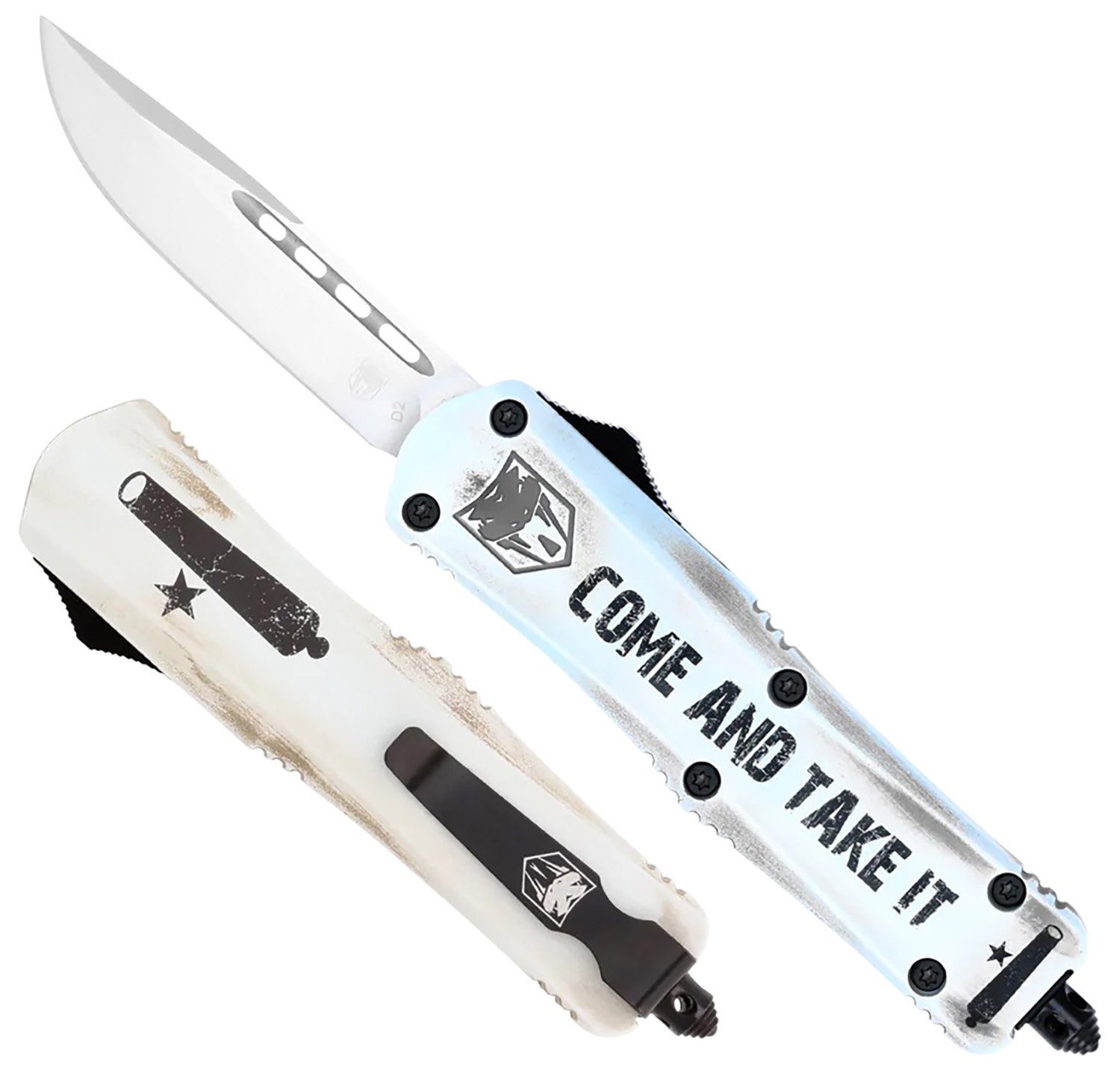 CobraTec FS-3 SCATIFS3DNS 3" D2 Steel OTF Knife White Aluminum Handle - CobraTec Knives - DROP POINT