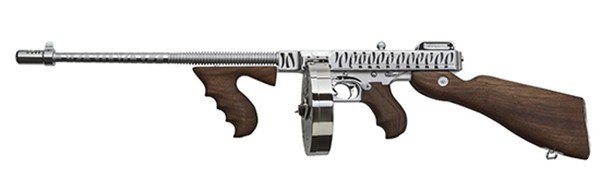 Thompson T150DCRTS Deluxe 45 ACP Rifle, 16.50" Finned Barrel, 13lbs, 41" Length, Chrome Plated Tiger Stripe Finish, Walnut Stock, 50 & 20 Round Magazines, 1-Year Warranty