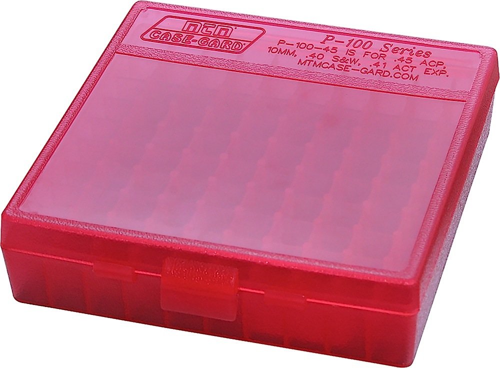 MTM Ammunition Box 100 Round Flip-Top 40 10mm 45 ACP Clear Red P-100-45-29 - MTM Case-Gard - AMMO BOX