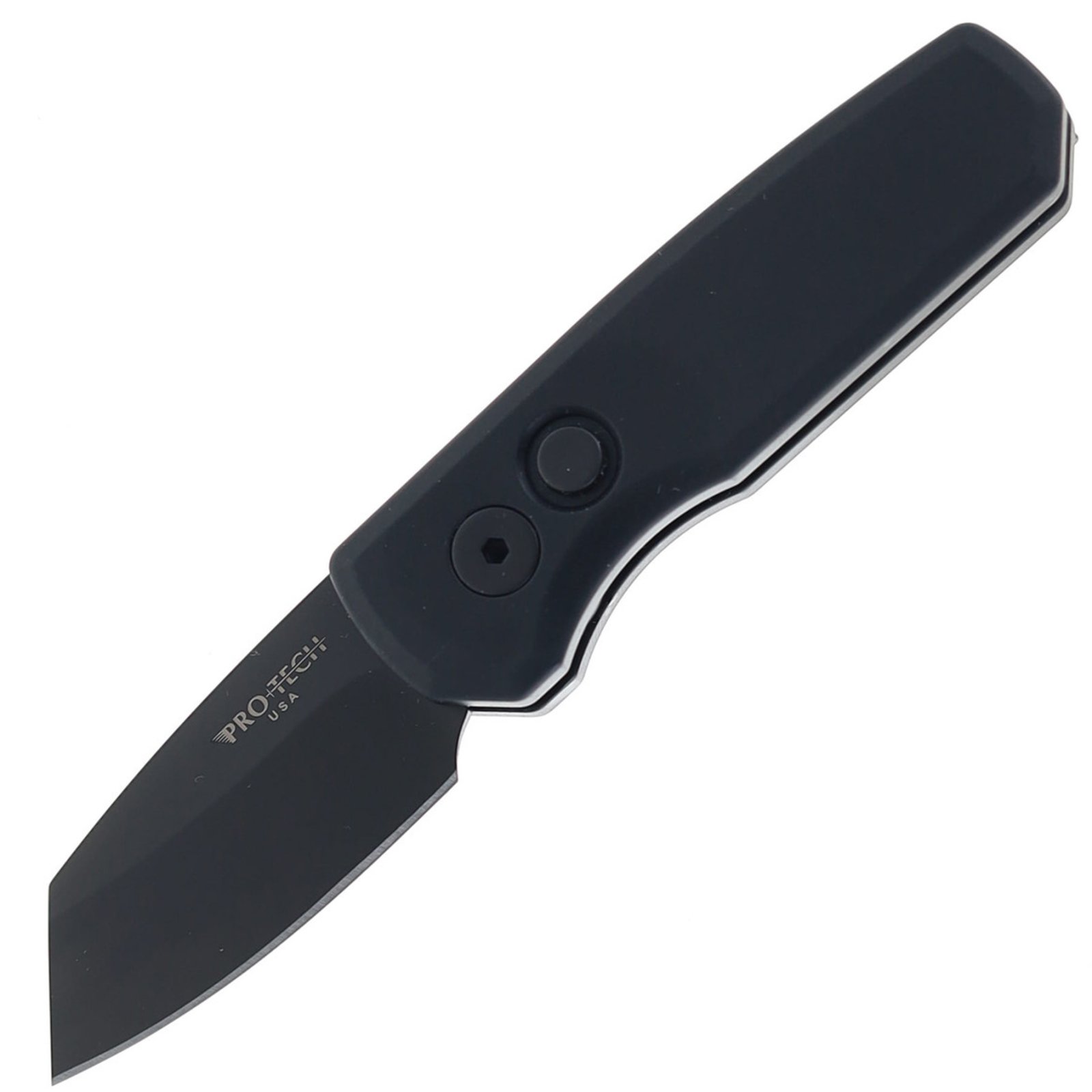 PROTECH RUNT 5 R-TANTO BLK/BLK Black handle, DLC Black 20-CV Reverse Tanto Blade, all black hardware, black cli