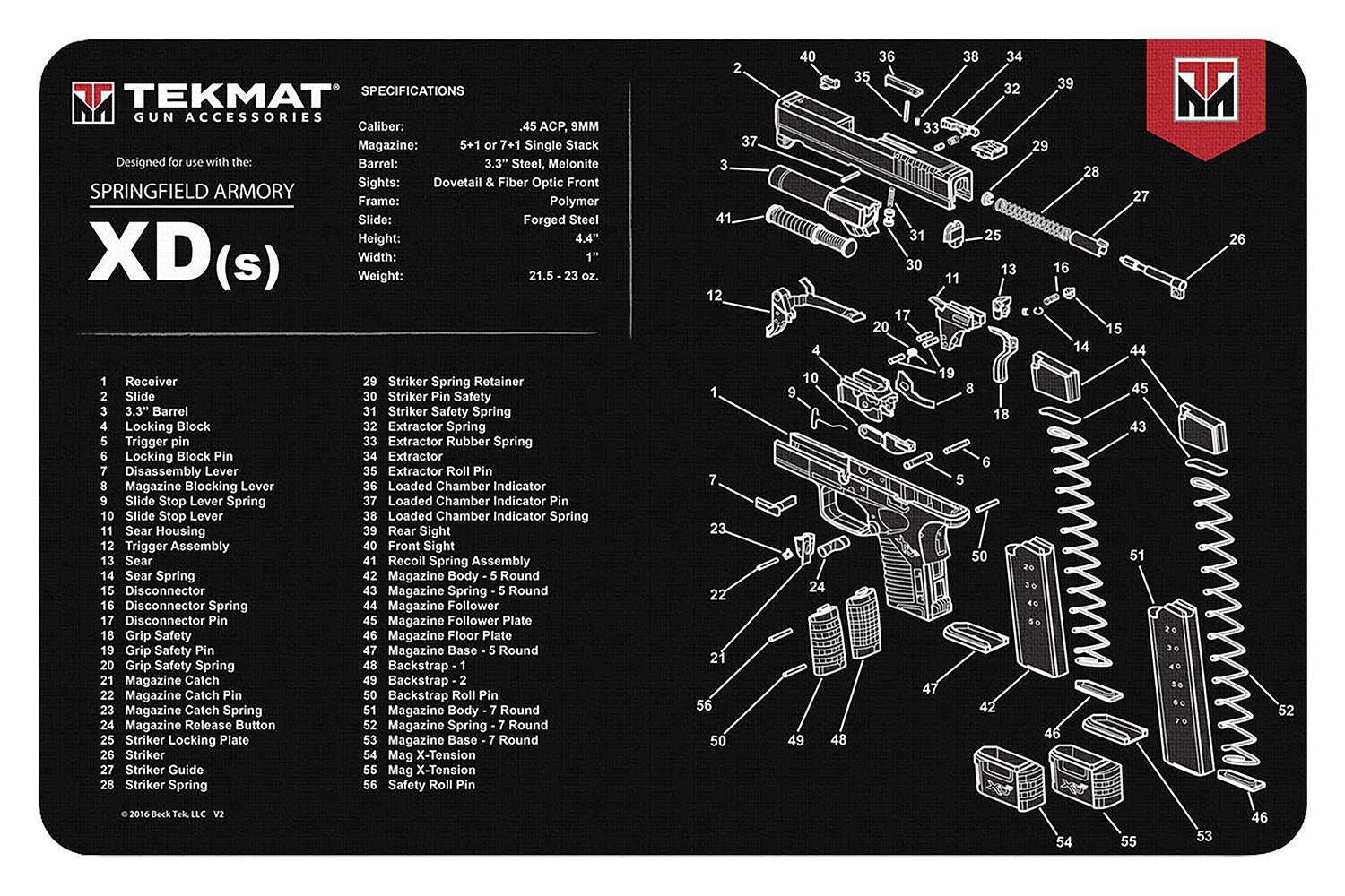 TekMat TEKR17XDS Gun Cleaning Mat 11x17" Springfield Armory XD-S - TEKMAT - NOT APPLICABLE