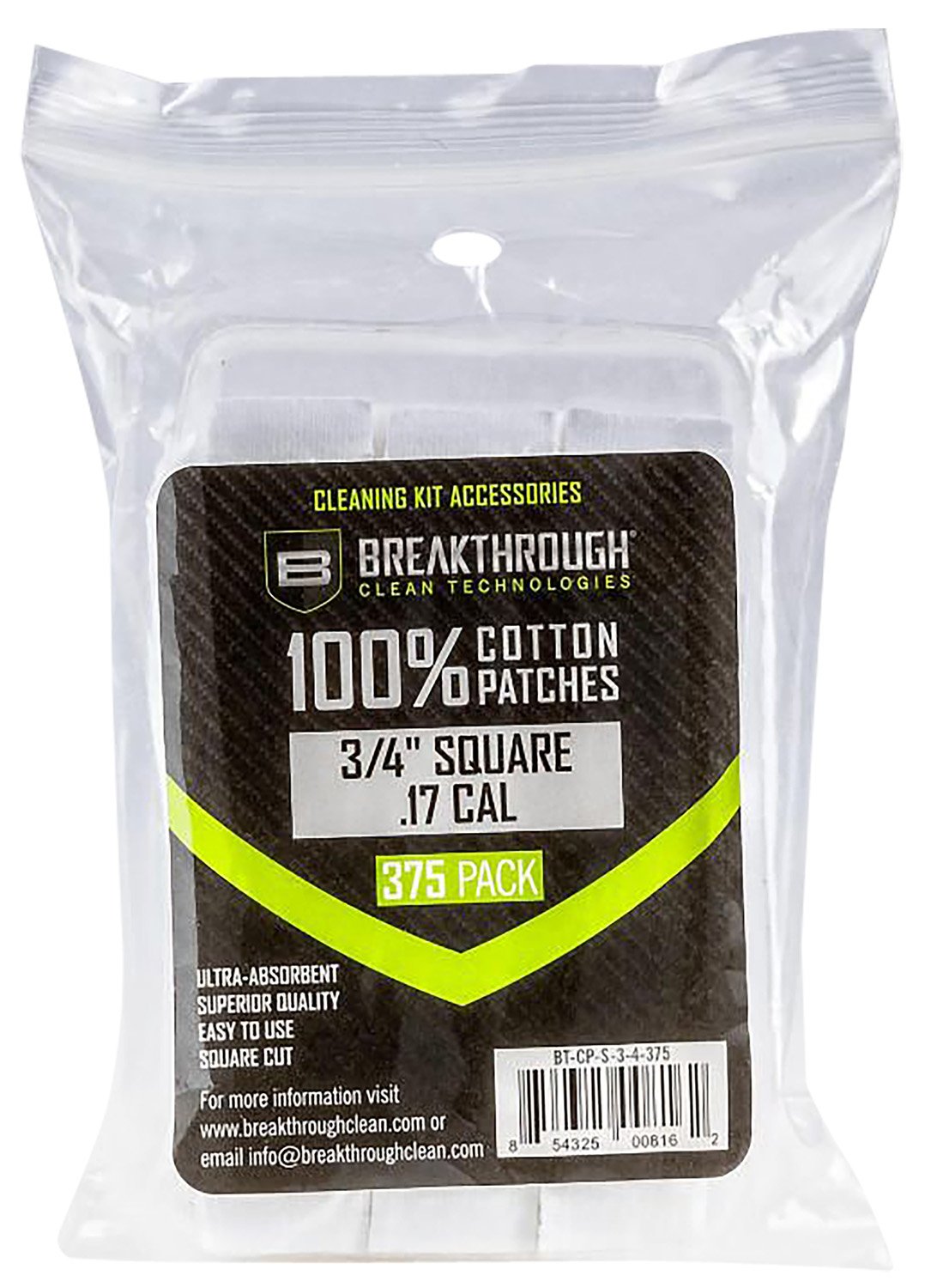 Breakthrough Clean BTCPS34375 Square Patches .17-.177 Cal 375 pieces - Breakthrough Clean - .17 Cal