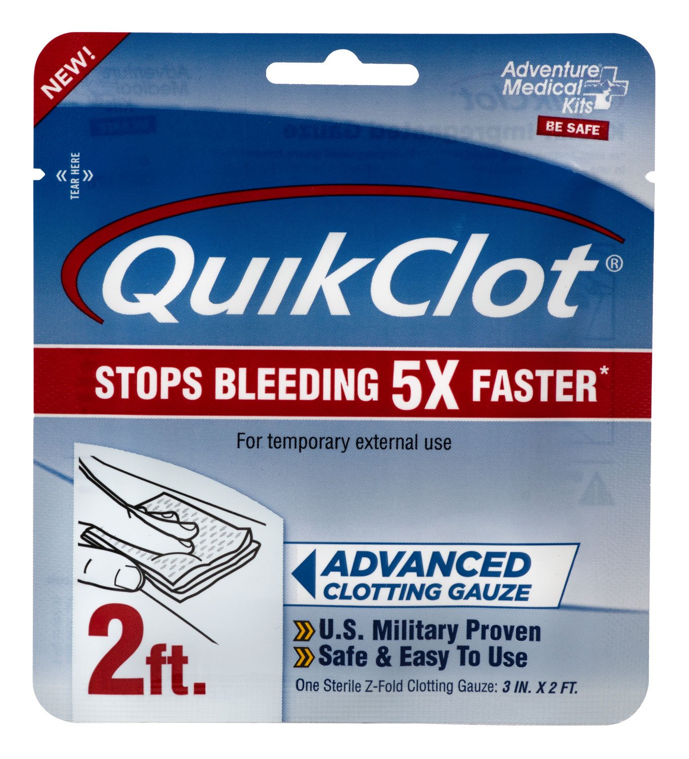 Adventure Medical Kits 50200025 QuikClot Stop Bleeding White Clotting Gauze - AMK