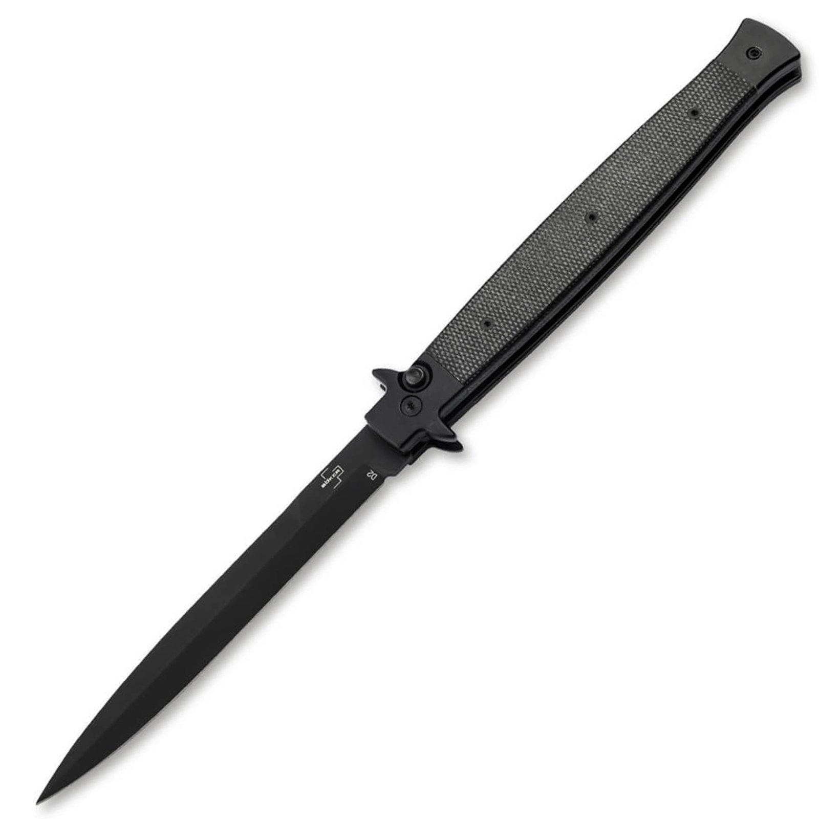 BOKER STILETTO 5.0" FALSE EDGE/PLAIN/BLACK/BLACK