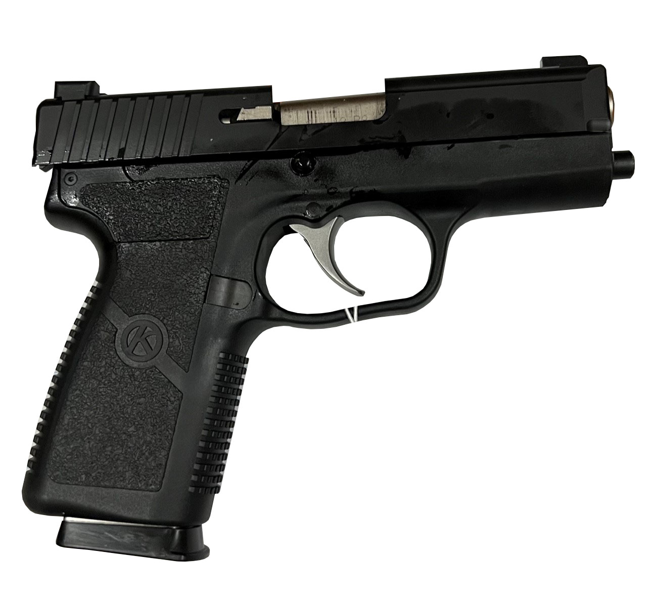 Kahr Arms P9 Compact 9mm Pistol, 3.5-inch Barrel, Black Stainless Steel, 7+1 Capacity, Tritium Night Sights, Textured Polymer Grip, 3 Magazines Included