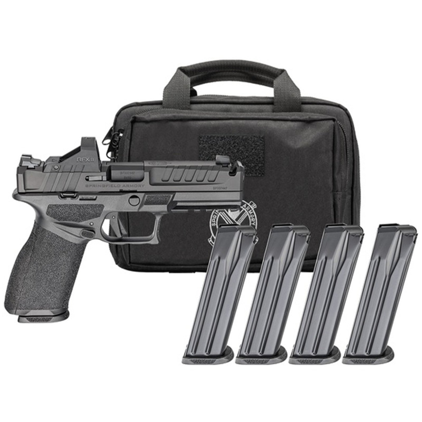 Springfield Gear Pac Echelon 4.5F Comp Handgun 9mm Luger 10rd(4) Magazines 4.5 Barrel U-Notch Sights Green Dot & Bag CA Compliant