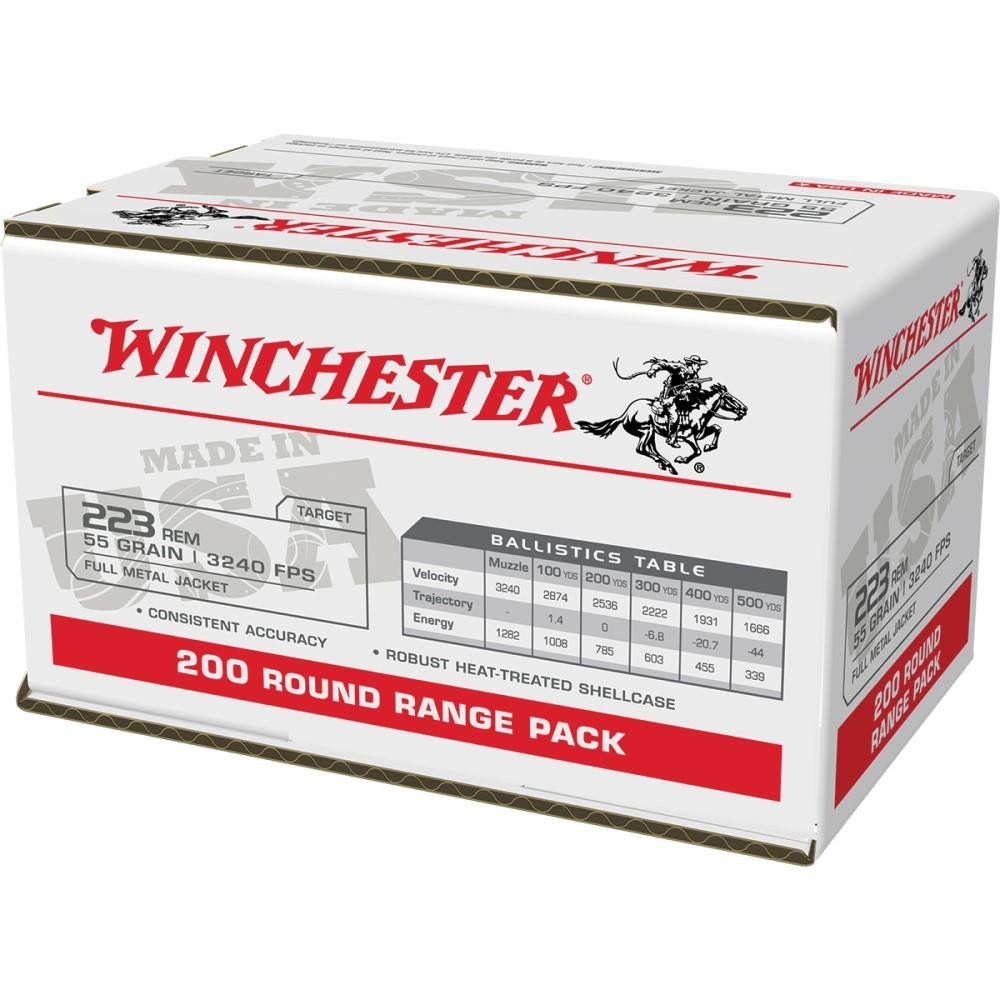 Winchester Ammo W223200 USA 223 Rem 55 gr 3240 fps Full Metal Jacket (FMJ) 200 Bx/4 Cs (Value Pack)