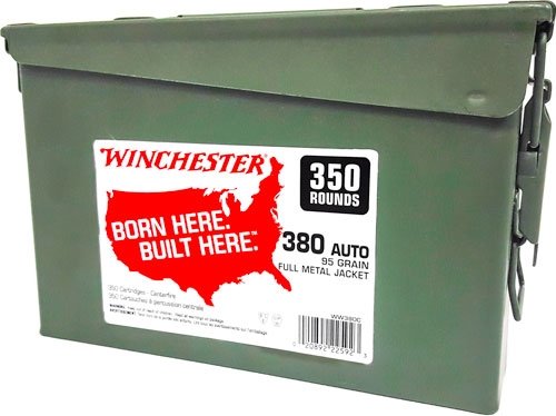 Winchester 380ACP Ammo Can, 2/350rd 95gr FMJ, Metal Case, 8.2x8.25x11.65 - Winchester - 38 0ACP