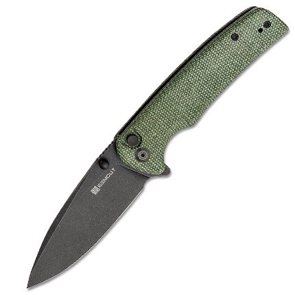SENCUT S21007-2 Sachse Green Micarta Black Blade Button Lock 3.47" - SEN