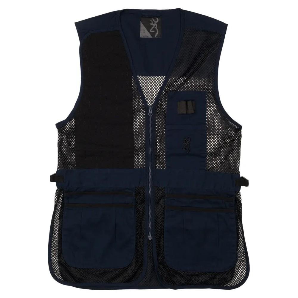 Browning Trapper Creek Vest XL - Navy/Black, 4 Oz Cotton Twill, Polyester Mesh Body, Shooting Patch, Shell Pockets - Browning