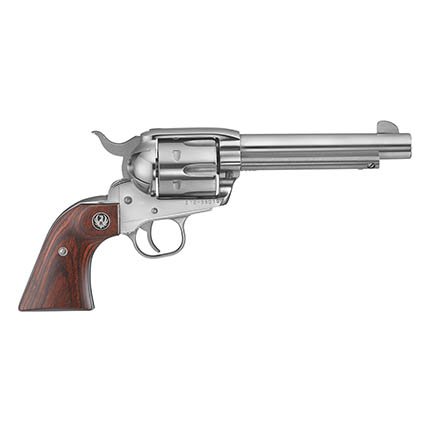 Ruger 5104 Vaquero Revolver, 45 Colt, 5.50" Stainless Steel Barrel, 6rd Capacity, Hardwood Grip, High-Gloss Finish