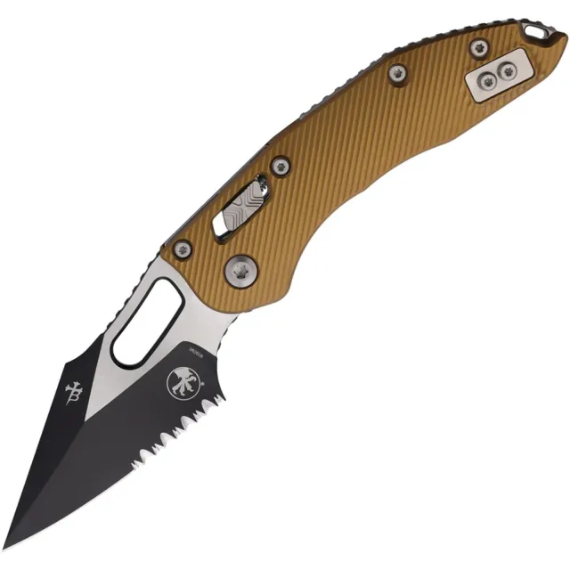 Microtech Stitch 169RL-2FLTA 3.7 In Black Blade Tan Handle Partial Serrated