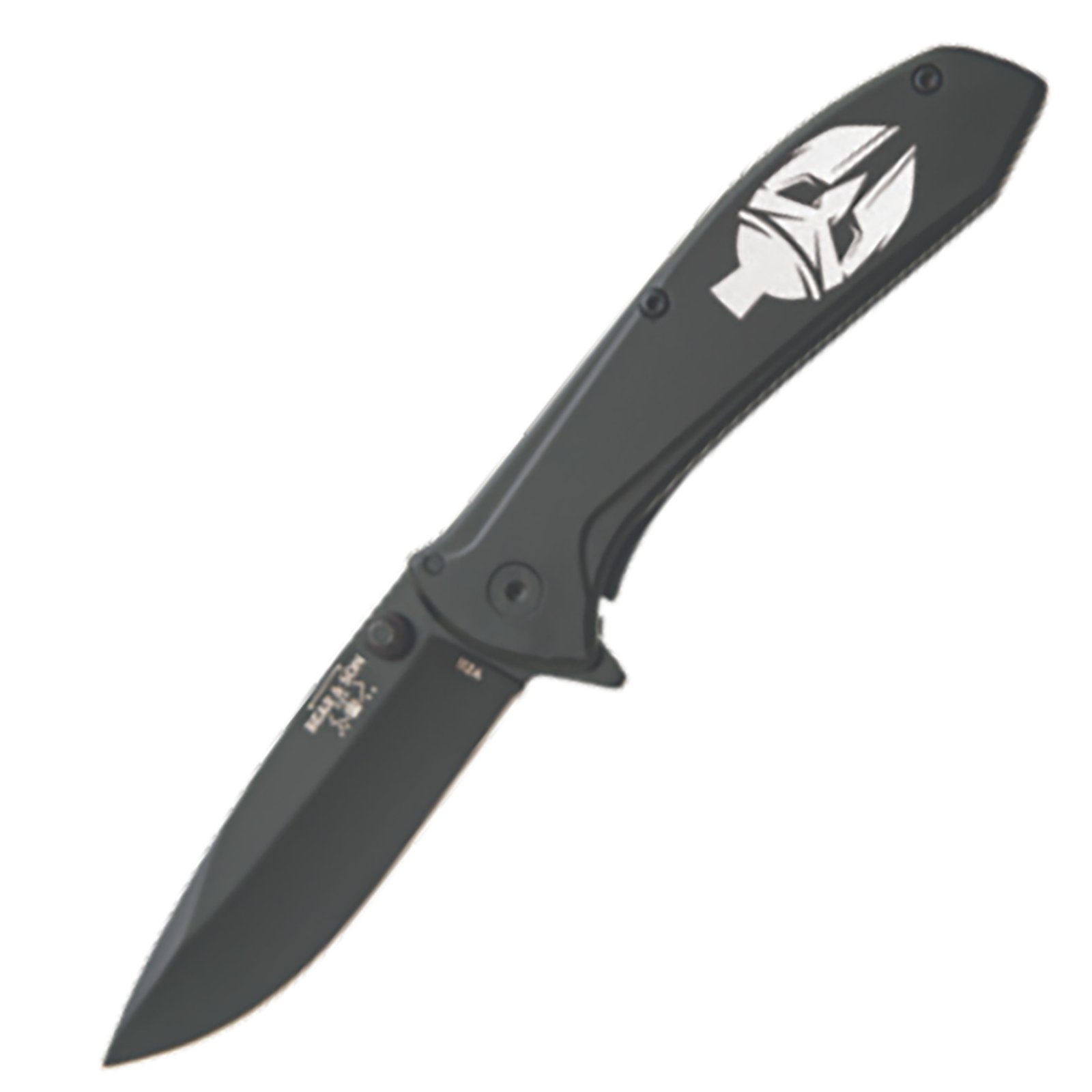 Bear & Son UV Art Spartan 4" Drp/Blk/Blk 4" Black Stainless Steel Framelock - BEAR CUTLE