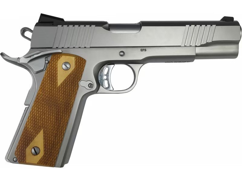 Rock Island Armory Classic Series 70, 10MM Full-Size Pistol, 5" Barrel, Stainless Steel, Matte Chrome Parts, Double Diamond Checkered Wood Grip, 8 Round Capacity - Rock Island Armory - 10mm