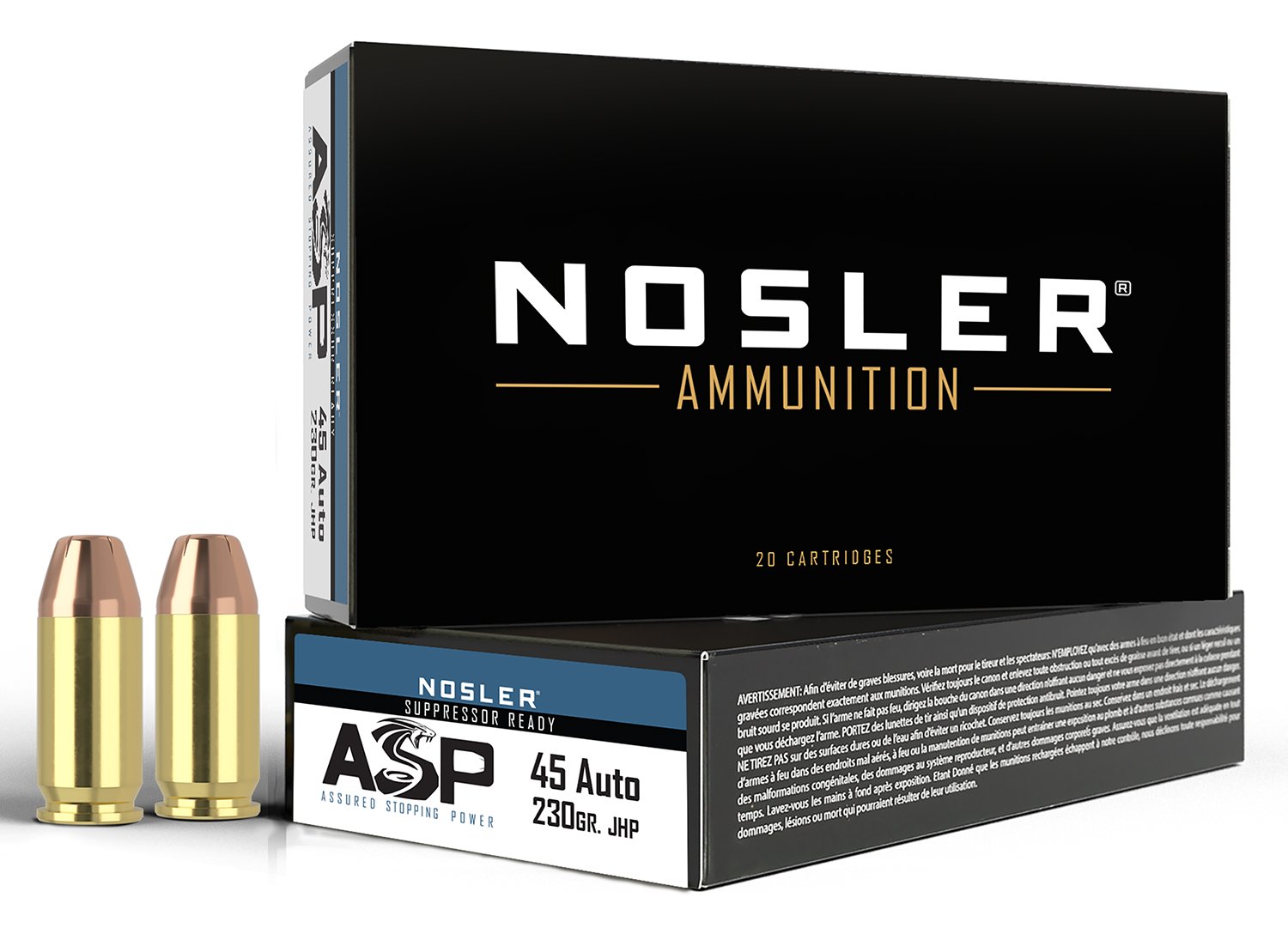 Nosler 51284 Assured Stopping Power Handgun 45 ACP 230 gr JHP 50 Per Box/ 10 Cs - Nosler - JACKETED HOLLOW POINT