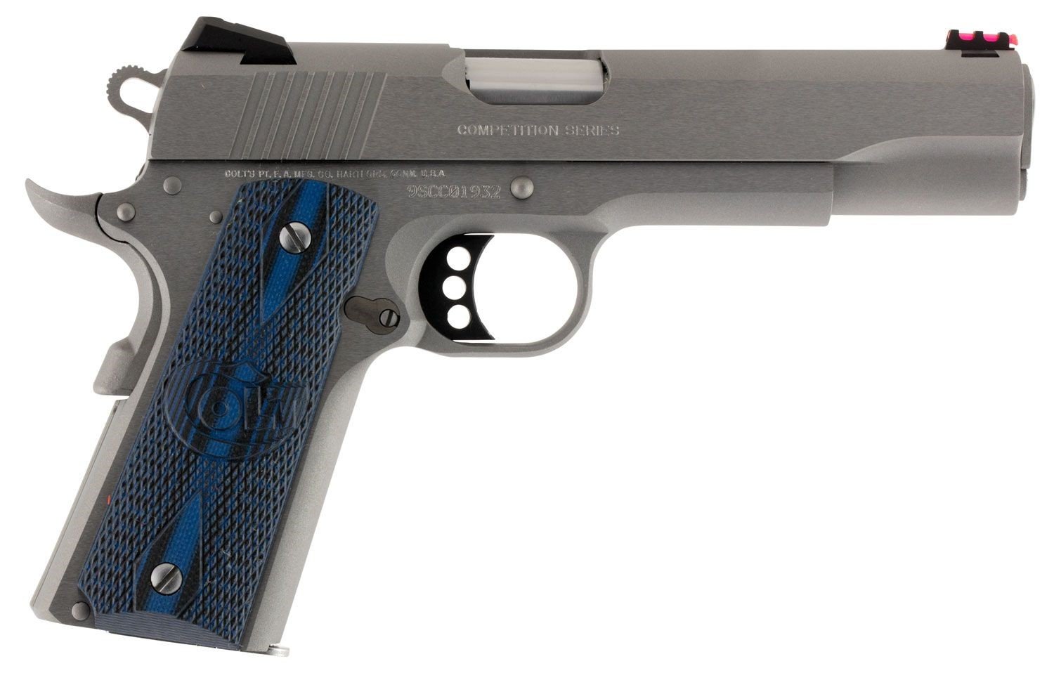 Colt O1072CCS 1911 Competition 9mm Luger 5" Stainless Steel Finish Frame & Slide, Scalloped Blue Checkered G10 Grip, National Match Barrel & 70 Series Firing System - Colt - 9mm