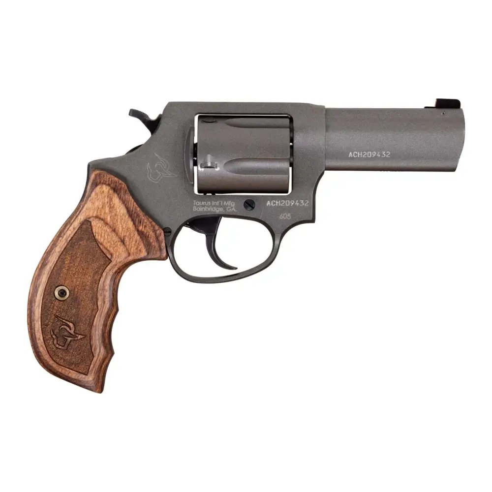Taurus Defender 605 Revolver: 3" Barrel, 5rd .357 Mag, Altamont Wood Grip, Night Sight, Lightweight, Reliable, 2-6053CNS - Taurus International Manufacturing, Inc. - DA/SA