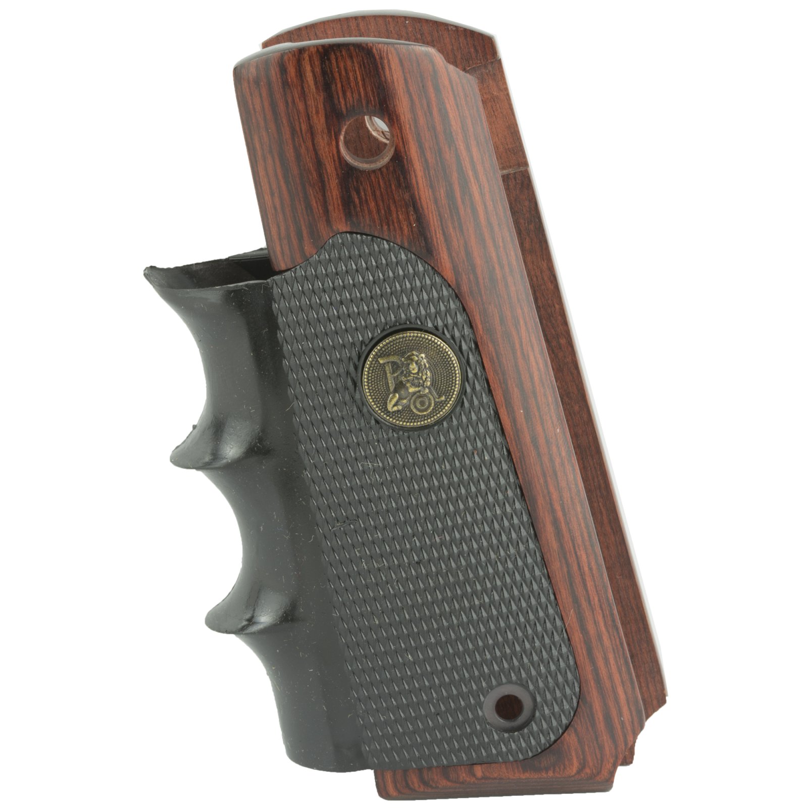 Pachmayr 00423 American Legend Grip Wraparound Black Rubber with Rosewood Trim & Finger Grooves for 1911