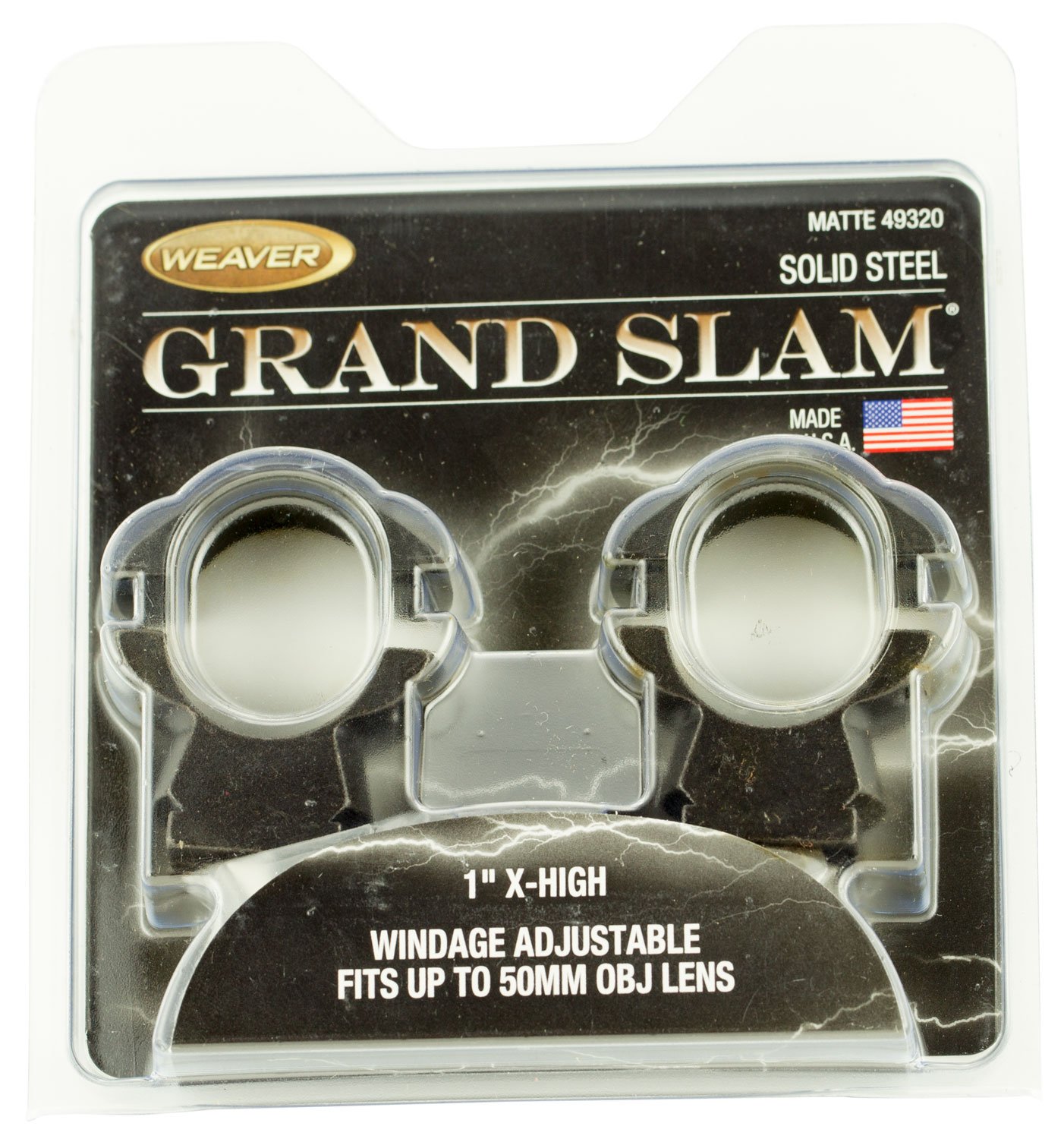 Weaver Mounts 49320 Grand Slam Scope Ring Set Matte Black Steel 1" Tube Extra High Windage Adjustable Dovetail - Weaver - 1"