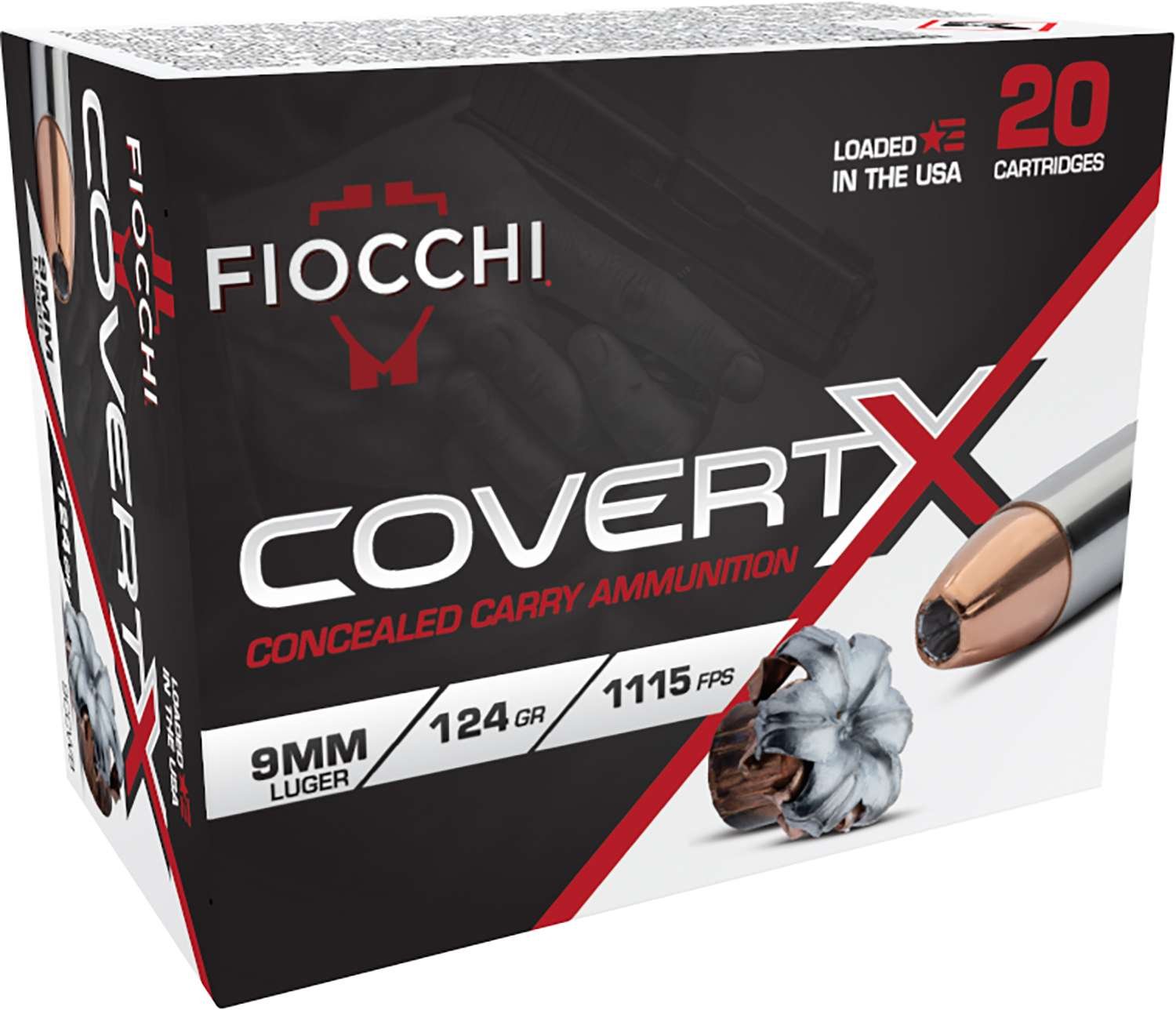 Fiocchi 9CCWB CovertX 9mm 124gr JHP Pistol Ammo 20rd - Fiocchi - JACKETED HOLLOW POINT