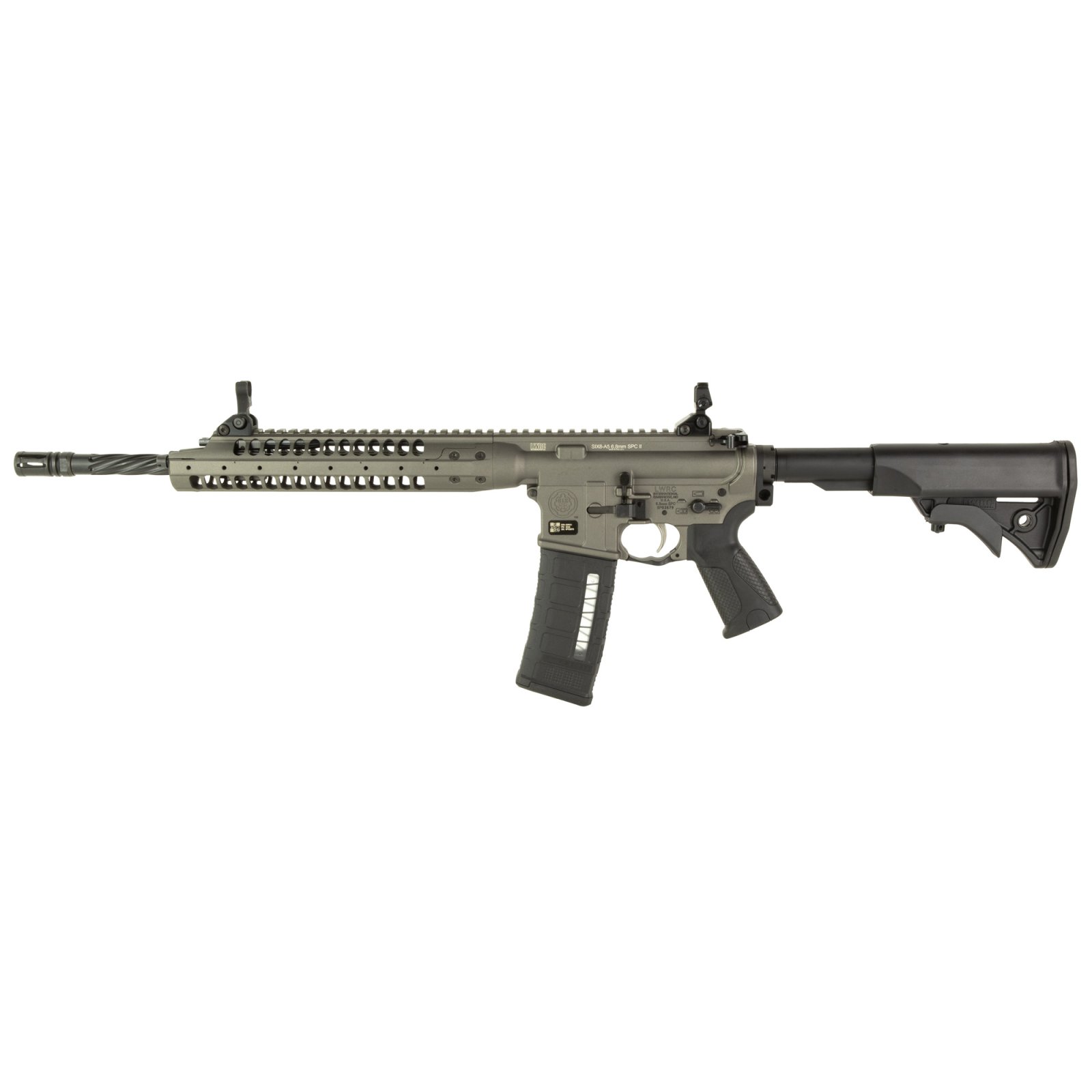 LWRCI SIX8-A5 6.8 SPC 16.1" Spiral Fluted Rifle with Skirmish Sights - Tungsten Grey, 30-Round