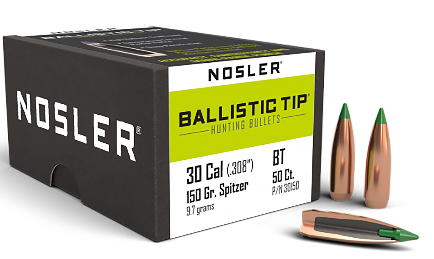 Nosler 30 Caliber 150 Grains Spitzer Ballistic Tip (Per 50) 30150