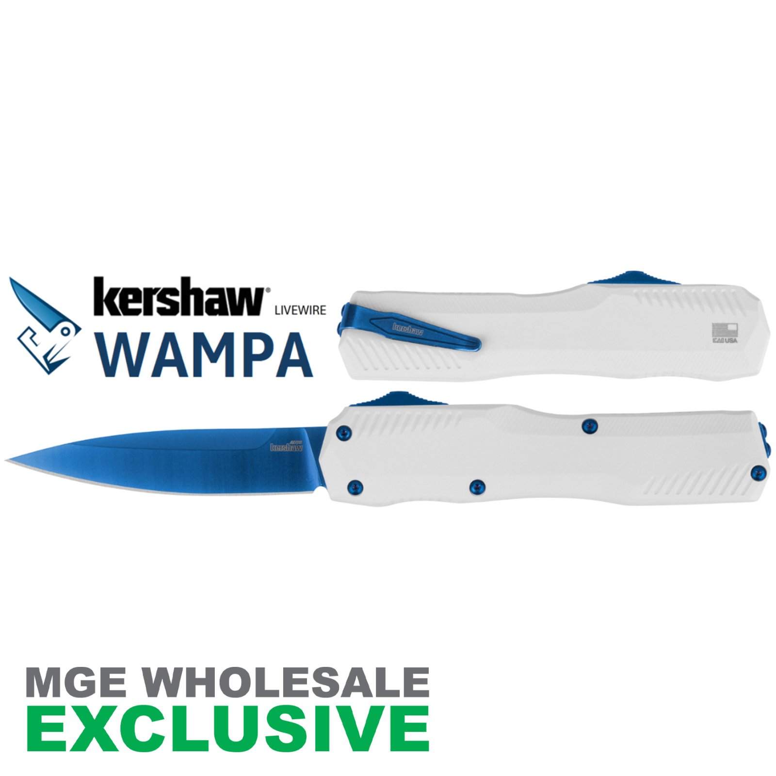 KERSHAW LIVEWIRE WAMPA WHITE HANDLE BLUE BLADE MGE Exclusive