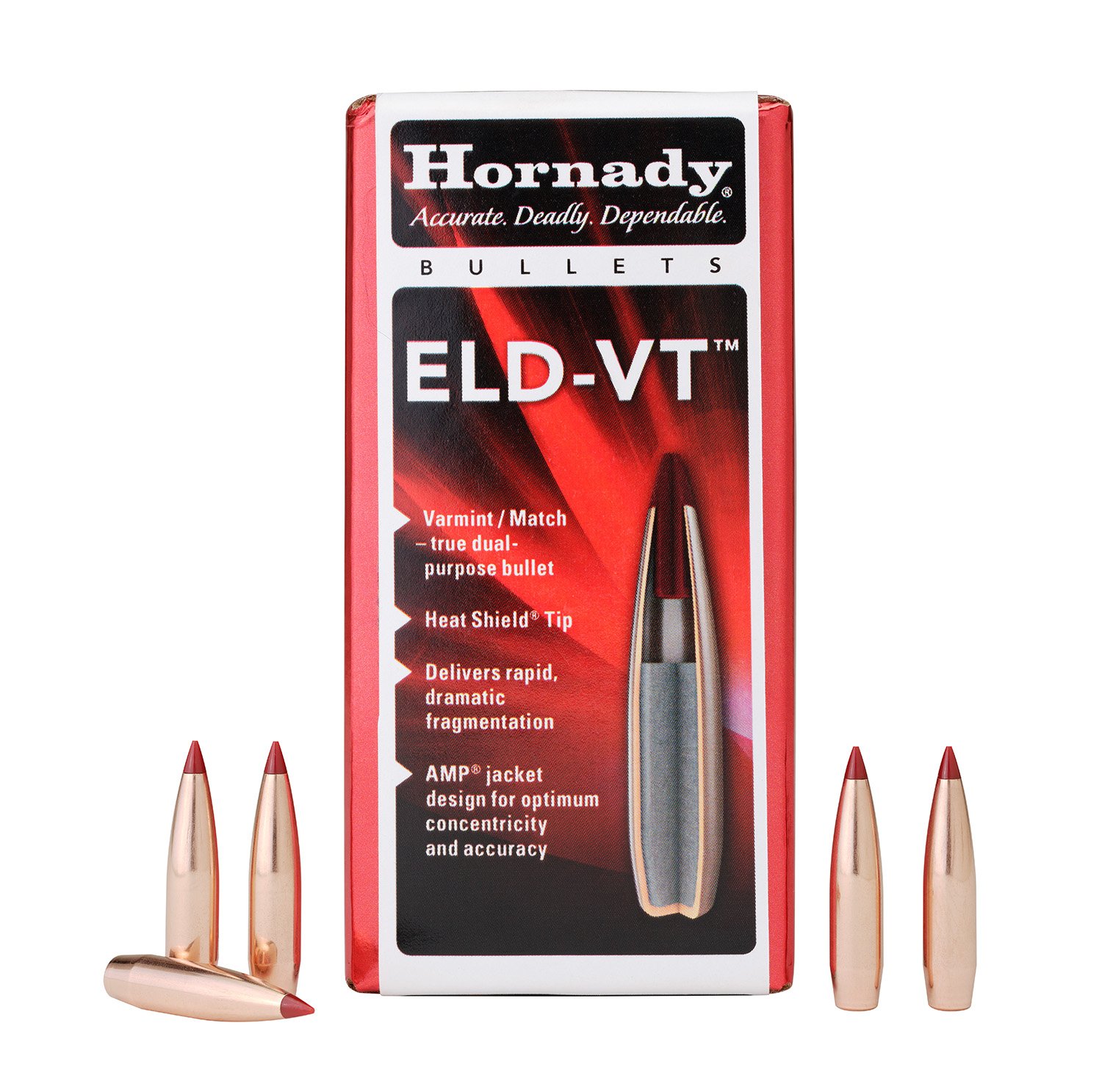 Hornady LD-VT Polymer Tipped 22 Caliber Rifle Bullets, 0.224" Diameter, 62 Grain, Quantity 100 - Horn Hunter - .224
