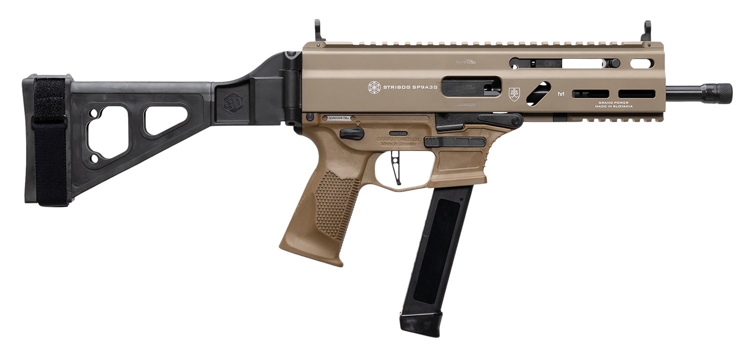Grand Power Stribog SP9A3G 9mm 30Rd 8in FDE Brace - Grand Power - 9mm Luger (9x19 Parabellum)