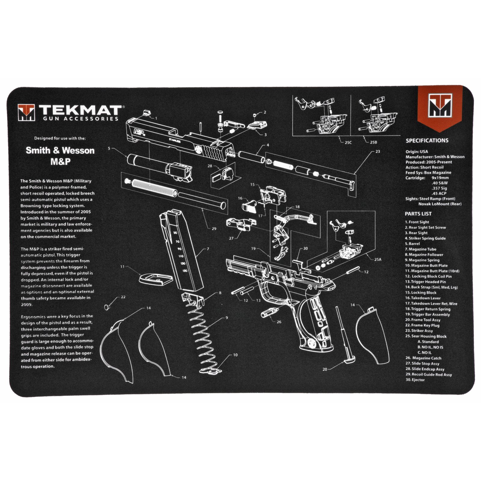 TekMat TEKR17SWMP Smith & Wesson M&P 11x17 in Neoprene Cleaning Mat