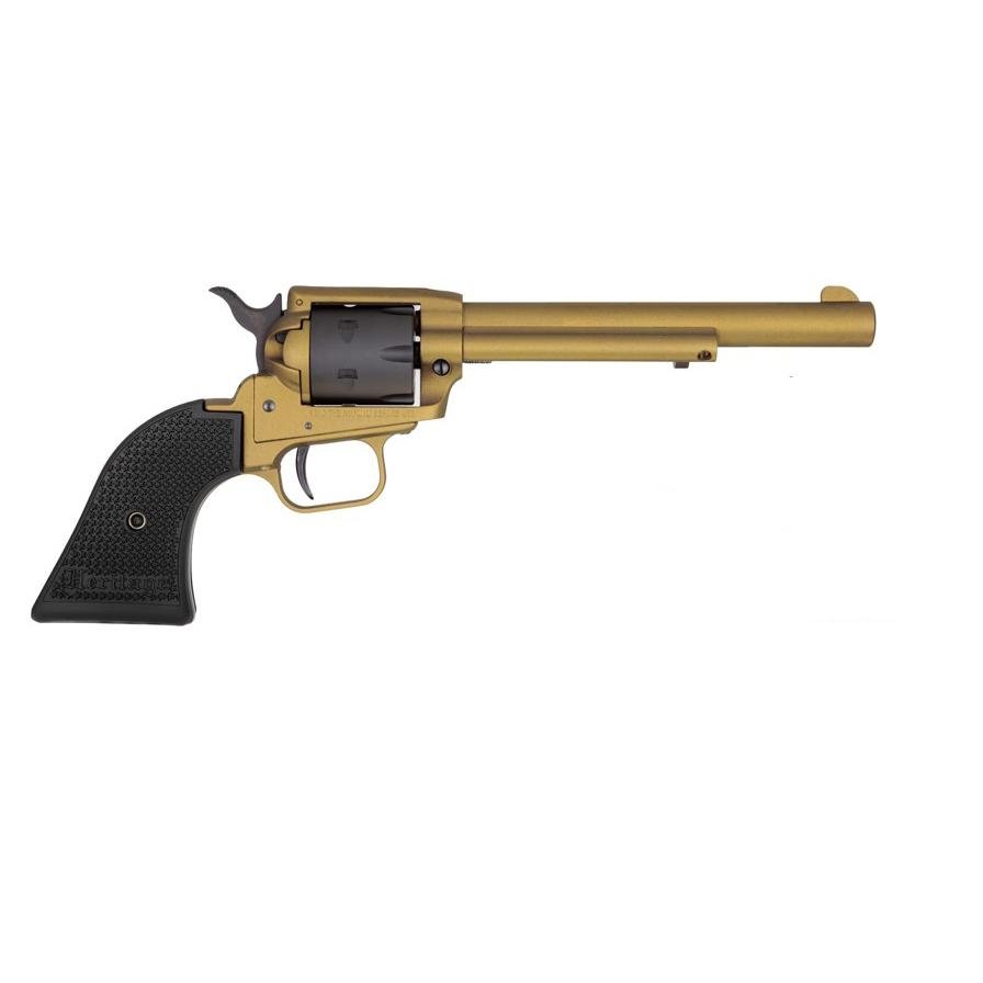 Heritage Rough Rider .22 LR Rimfire Revolver: 6-Round Capacity, 6.50" Barrel, Gold Cerakote Finish, Alloy Steel Frame, Black Polymer Star Grips - Heritage - 22 LR