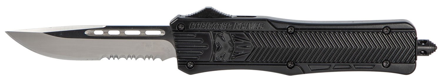 CobraTec MBCTK-1MDS 3" Drop Point Serrated OTF Knife, D2 Steel, Black Handle - CobraTec Knives - DROP POINT