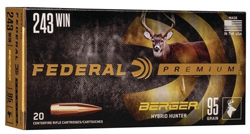 Federal P243BCH1 Premium 243 Win 95gr Berger Hybrid Hunter 20 Rounds