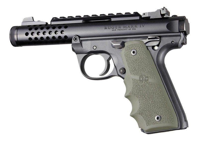 Hogue 79081 Ruger 22/45 MKIV Rubber Grips with Finger Grooves OD Green - Hogue