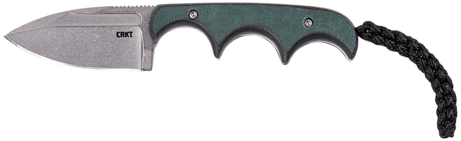 CRKT Minimalist Spear Point Knife: 5.25" Overall, 2.13" Stonewash Blade, Green Grooved Handle