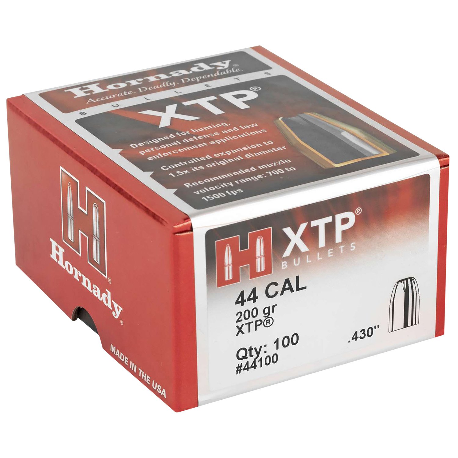 Hornady 44100 XTP Hunting 44 Cal .430 200 gr Hollow Point (HP) - Hornady Manufacturing Company - 44 Caliber