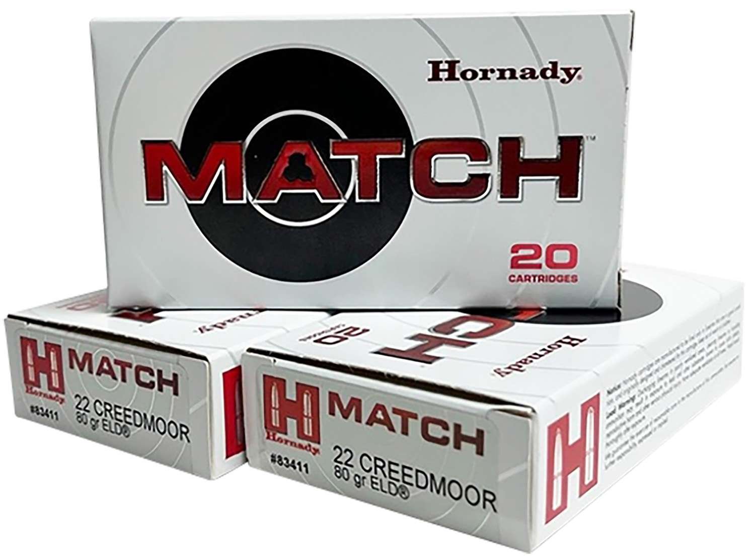 Hornady 83411 Match 22 Creedmoor 80gr ELD 3285fps 20/Box
