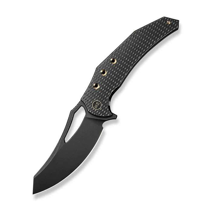 WEKNIFE Epaulette Flipper & Thumb Hole Knife Diamond Patterned Black Titanium Handle (3.45"" Black Stonewashed Bohler M390 Blade) WE24024-1