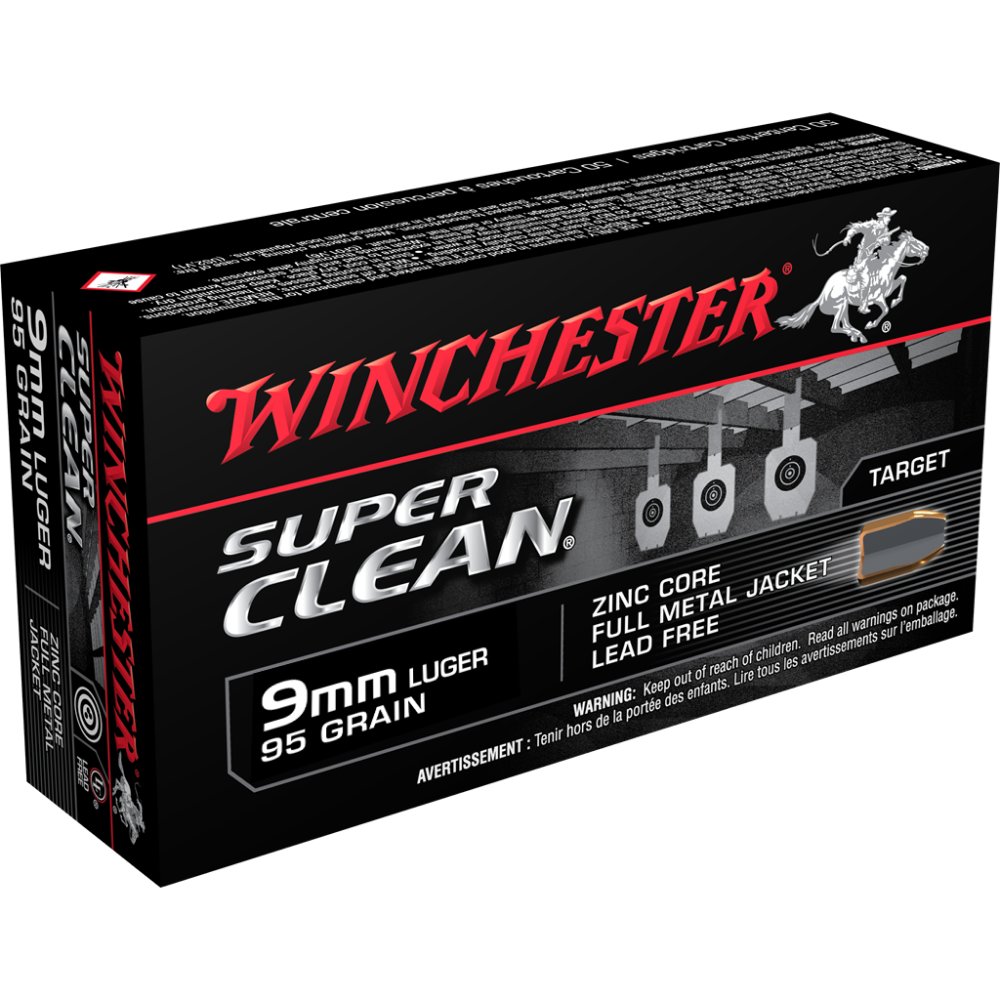 Winchester W9MMLF 9mm Luger 95gr Lead Free FMJ 50 Rounds Brass Casing