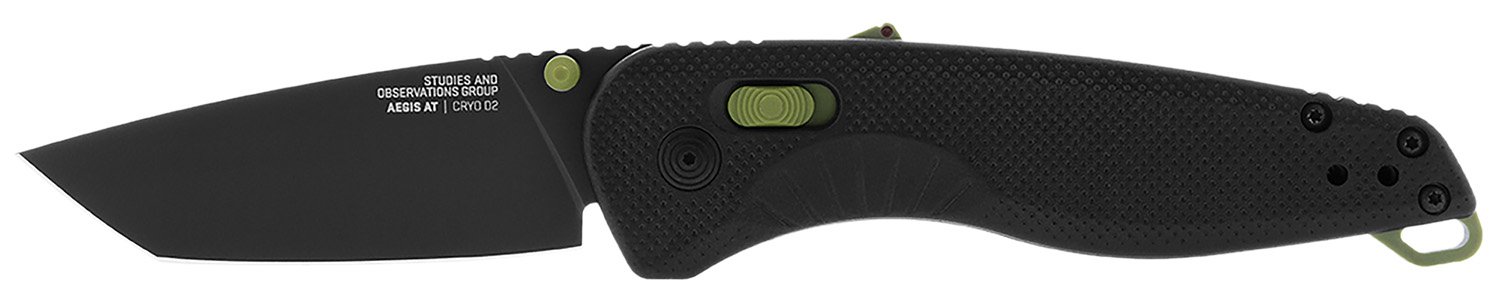 SOG SOG11410941 Aegis AT 3.13" Folding Knife, Black TiNi Cryo D2 Blade - SOG - DROP POINT