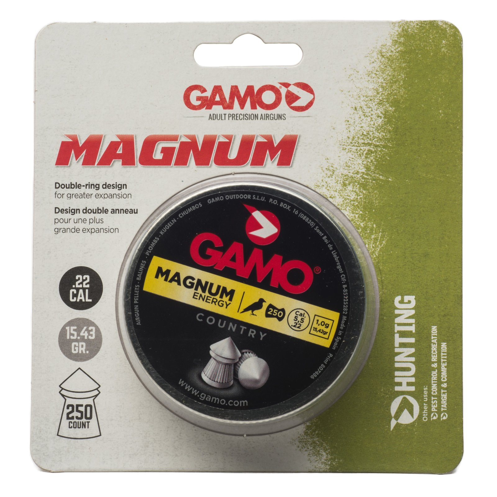 Gamo Magnum Spire Point Double Ring Per 250 .22 Caliber 632022554