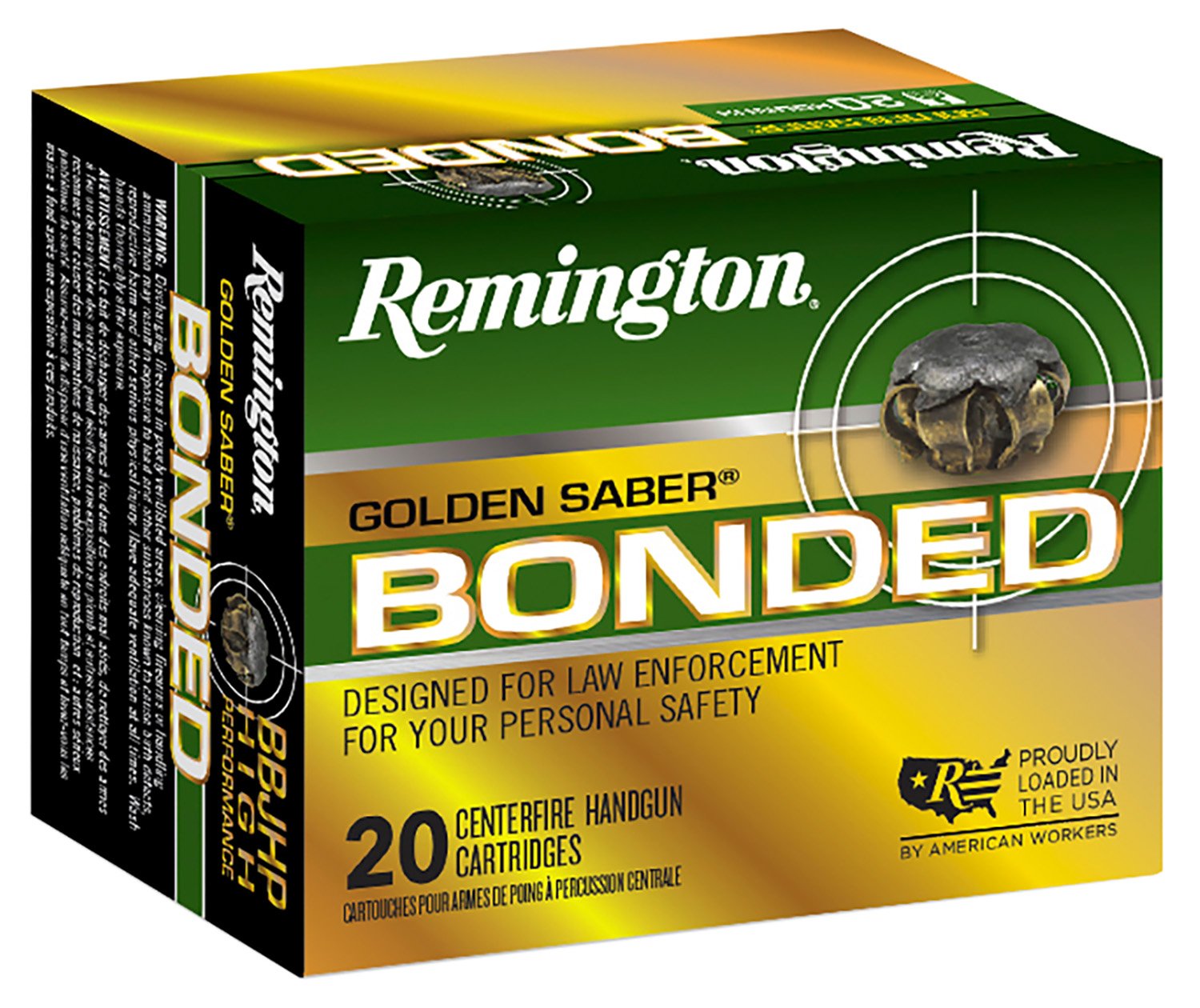 Remington R21368 Golden Saber Defense 10mm Auto 180 Grain JHP Nickel-Plated Brass Cased Ammo - 20 Rounds