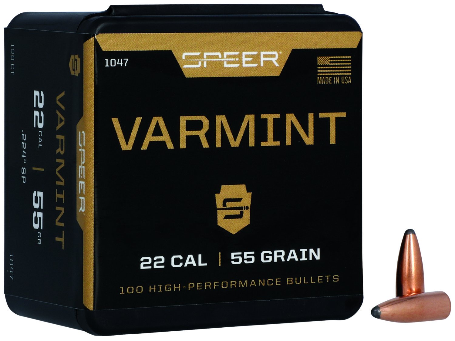 Speer 1047 Varmint 22 Cal 55gr Jacketed Soft Point Bullets 100ct Box - Speer - 22 Caliber