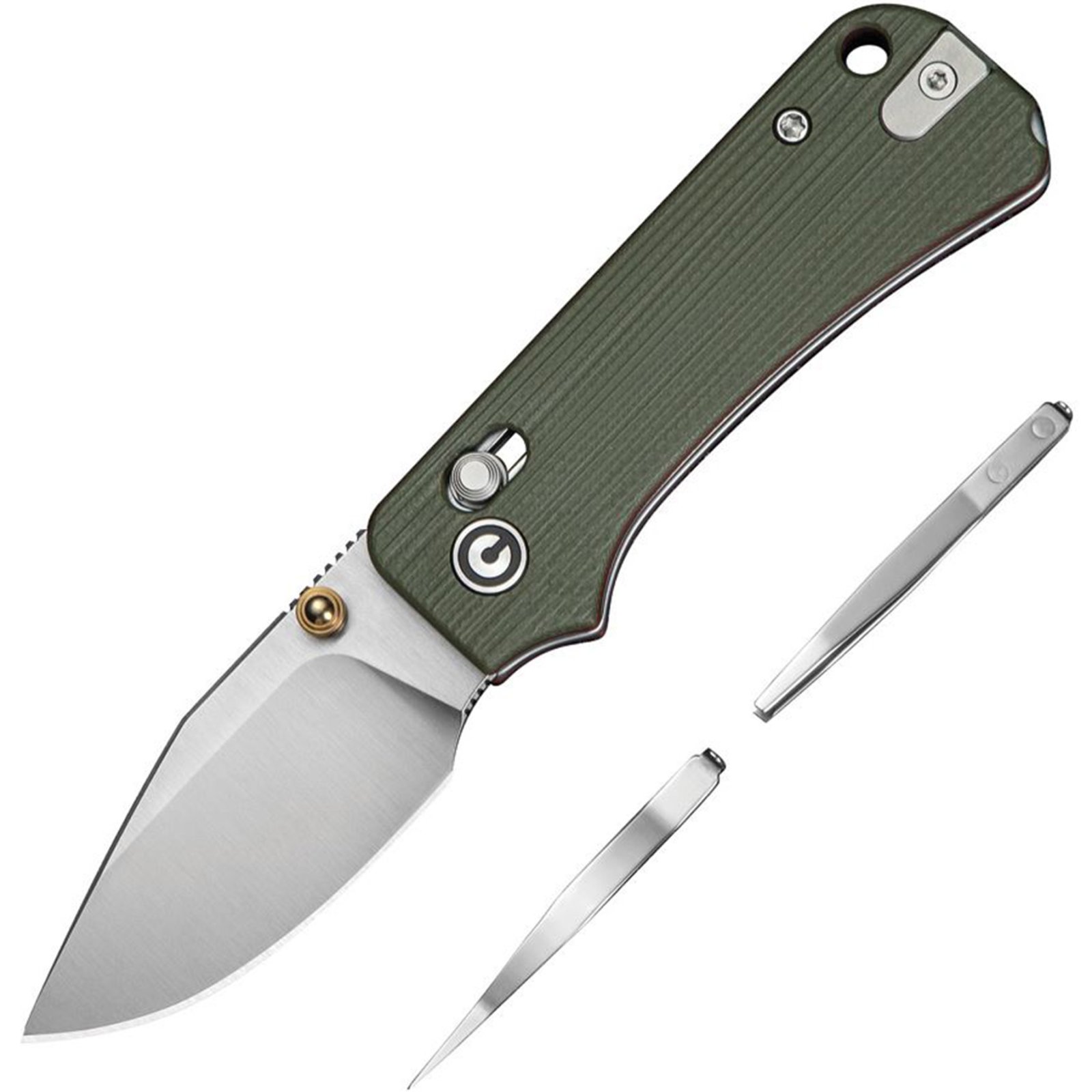 Civivi BABY BANTER 2 2.34" DRP/PLN/STN GRN G10 Milled Green/Red G10 Handle, Includes 1PC Steel Tweezers & Toothpick In The Hndl Satin Finished 14C28N Blade, Crossbar Lock - CIV